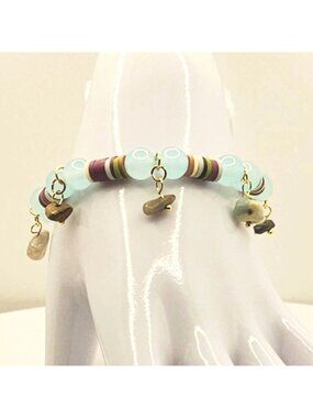 Boho Gemstone Charm Bracelet, Earthy Beaded Bracelet, Aqua Blue Bracelet